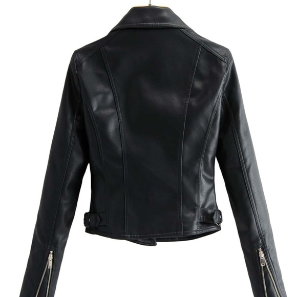 Black biker moto leather Zipper jacket motorcycle - Picture 6 of 7